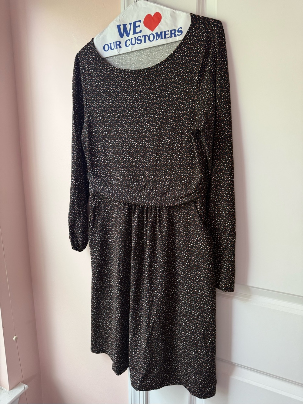 Boden Black Long-Sleeve Micro Dot Dress